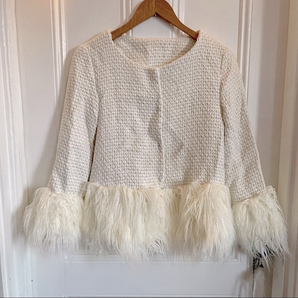 Feathery fluffy trimmed tweed jacket